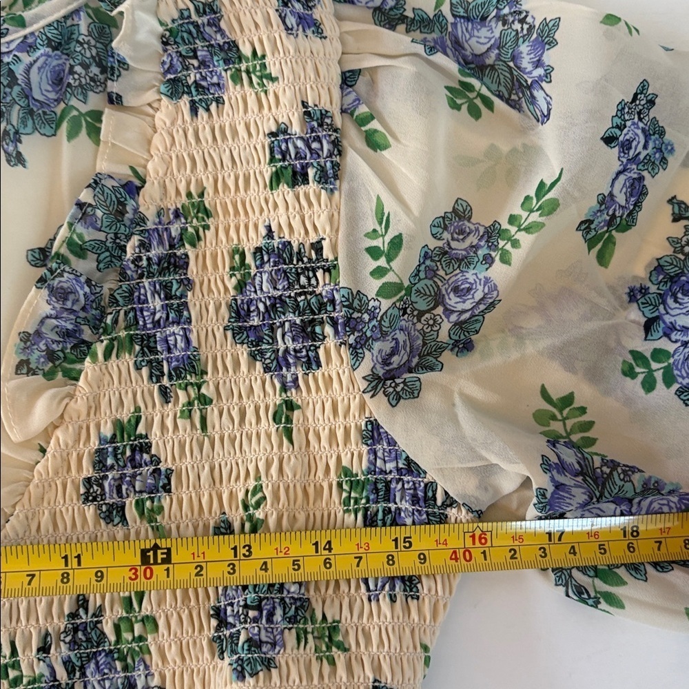 NWT ASOS midi smock dress w shirred cuffs creamy white floral print-multi - Picture 14 of 16